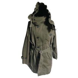 SANDRO Parka de algodón caqui con capucha TL Caqui