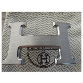 Hermès-boucle 5382 en acier argenté palladié brossé-Argenté