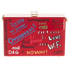 Dolce & Gabbana-DOLCE & GABBANA Clutch Box Bag HANDGEFERTIGTER Wanddruck Made in Italy-Rot