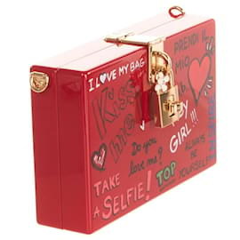 Dolce & Gabbana-DOLCE & GABBANA Clutch Box Bag HANDGEFERTIGTER Wanddruck Made in Italy-Rot