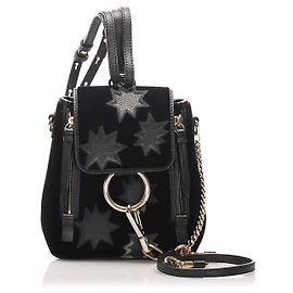 Chloé Chloe Black Mini Faye Reverse Star Velour Backpack Black
