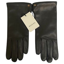 Gucci Gloves Black Leather size 9 Bee Black