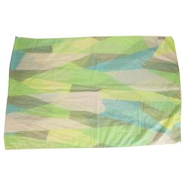 Escada Sport Pañuelo De Seda De Algodón Largo Rectangular Lollipop Rosa Amarillo Multicolor