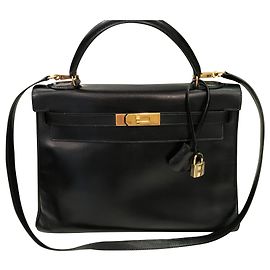 Hermès Kelly Box Black Leather Handbag Black