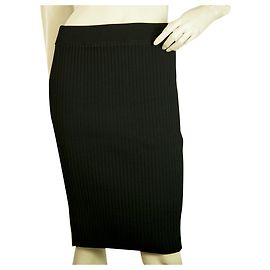 T By Alexander Wang T von Alexander Wang Schwarz gerippter elastischer knielanger Rock Größe M. Schwarz