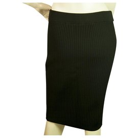 T By Alexander Wang-T by Alexander Wang Black Ribbed Elasticated Knee Length Skirt size M-Black