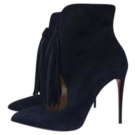 Christian Louboutin-CHRISTIAN LOUBOUTIN Otto suede tassel 100mm ankle boots Sz 38-Black