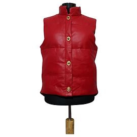 Chaqueta chaleco de cuero rojo Coach Roja