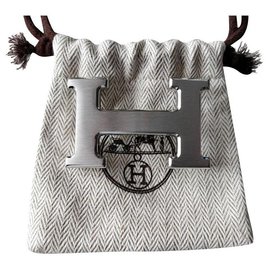 Hermès-HERMES Genuine new H belt buckle - Brushed palladium (COULEUR ARGENT)-Silvery