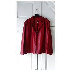 Giorgio Sandrine Lambskin Leather Blazer Jacket Red Red Dark red