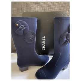 Chanel-Botas de lluvia Chanel Camellia-Azul marino
