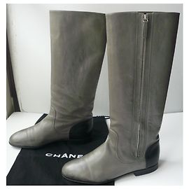 CHANEL Gray calf leather riding boots Good condition T.40 IT Grey