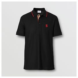 BURBERRY Icon Stripe Placket Baumwoll-Piqué-Poloshirt Schwarz
