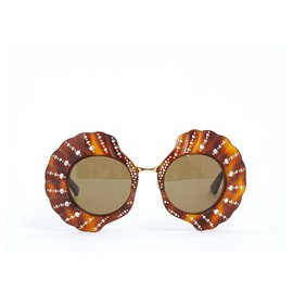 Gucci-LIMITED EDITION ROUND SUNGLASSES WITH CRYSTAL-Brown