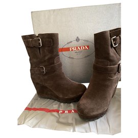 Prada-Prada wedge ankle boots-Dark brown