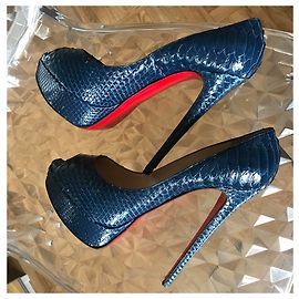 Christian Louboutin Lady Peep Python Crystal Blu