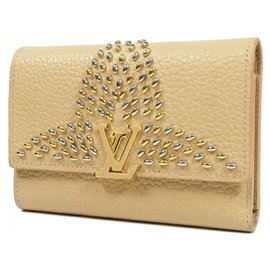 Louis Vuitton-LOUIS VUITTON portofeuilles Capucines compact Womens Folded wallet M63953 Beige-Beige