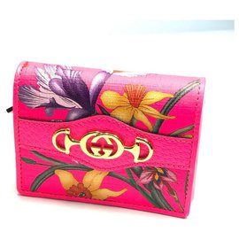 Gucci-GUCCI InterlockingG Flora Print Mens Folded wallet 536353 92XAX neon pink-Other