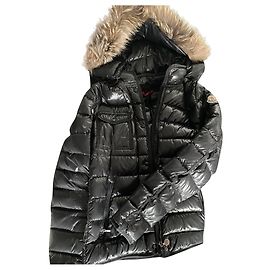 Moncler Black Varnished Down Jacket with Fur Black