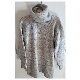 Autre Marque Grey Italian Cashmere Pullover with Large Collar Grey