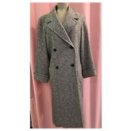 Autre Marque Long grey cashmere chevron coat Grey