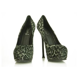 Yves Saint Laurent-Zapatos de tacón tribtoo tributo tributo pelo de becerro de leopardo gris de Yves Saint Laurent 40 Zapatos-Gris