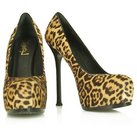 Yves Saint Laurent-Yves Saint Laurent Brown Leopard Kalb Haar Tribut Tribtoo Heels Pumps 40 Schuhe-Braun