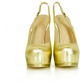 Yves Saint Laurent-NEU Yves Saint Laurent YSL Tribut TRIBTOO Slingback Heels aus Goldleder 40-Golden