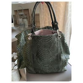 Autre Marque Python Garage Leather Bag Khaki Python Khaki