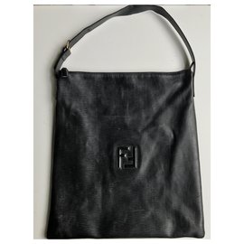 Fendi-Large Embossed Leather Shoulder Bag-Black