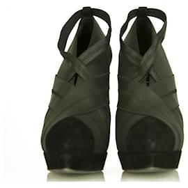 Yves Saint Laurent-Bottines plates-formes en daim et tissu élastiqué noir YSL Yves Saint Laurent 40-Noir
