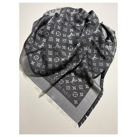 Louis Vuitton-Chal de mezclilla con monograma de Louis Vuitton-Negro