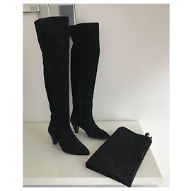 Zapa novas botas de camurça preta na coxa Preto