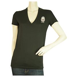 Dsquared2 D2 Camiseta de manga corta con cuello en V negra para mujer - Talla S / 40 Negro