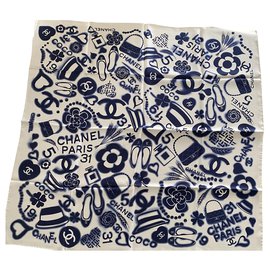 Chanel-chanel foulard-Blanc,Bleu