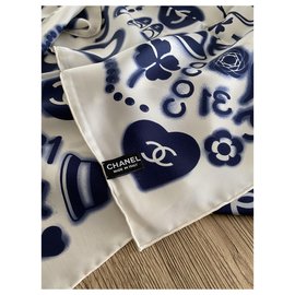 Chanel-chanel foulard-Blanc,Bleu