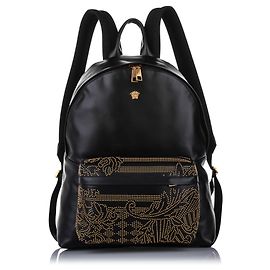 Versace Black Studded Medusa Leather Backpack Black