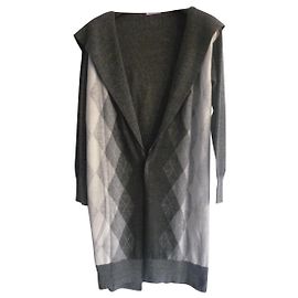 Max & Co cardigã com capuz com mistura de lã e alpaca Branco Cinza antracite