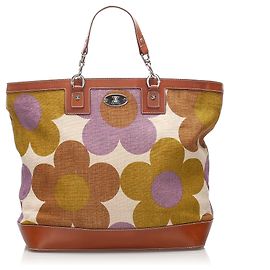 Céline Sac cabas en toile à fleurs marron Celine Marron Multicolore