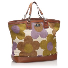 Céline-Celine Brown Floral Canvas Tote Bag-Brown,Multiple colors