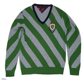 Tommy Hilfiger Wollpullover grün grau gestreift Grün Grau