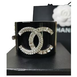 Chanel Resin Bracelet with Crystal CC Logo Black