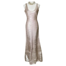 Robe longue dorée Herve Leger Doré
