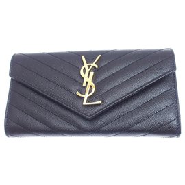 Autre Marque-YSL Black Monogram Leather Wallet-Black