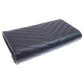 Autre Marque-YSL Black Monogram Leather Wallet-Black