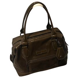 Longchamp Legend Handbag Black Patent Leather Khaki