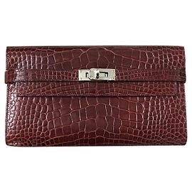 Hermès Carteira Hermes Kelly em Bordeaux Alligator com PHW Bordeaux