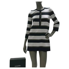 Chanel-Chanel Striped Silk Tunika-Kleid Gr 38-Mehrfarben
