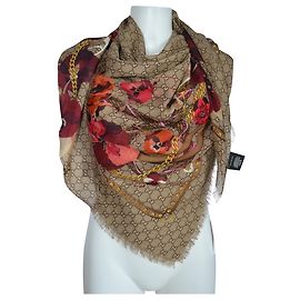 SCIARPA FIORE FLOREALE GUCCI NUOVA Beige Porpora