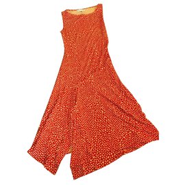 Diane Von Furstenberg-Vestido vintage Renaxi asimétrico de seda DvF-Roja,Crudo